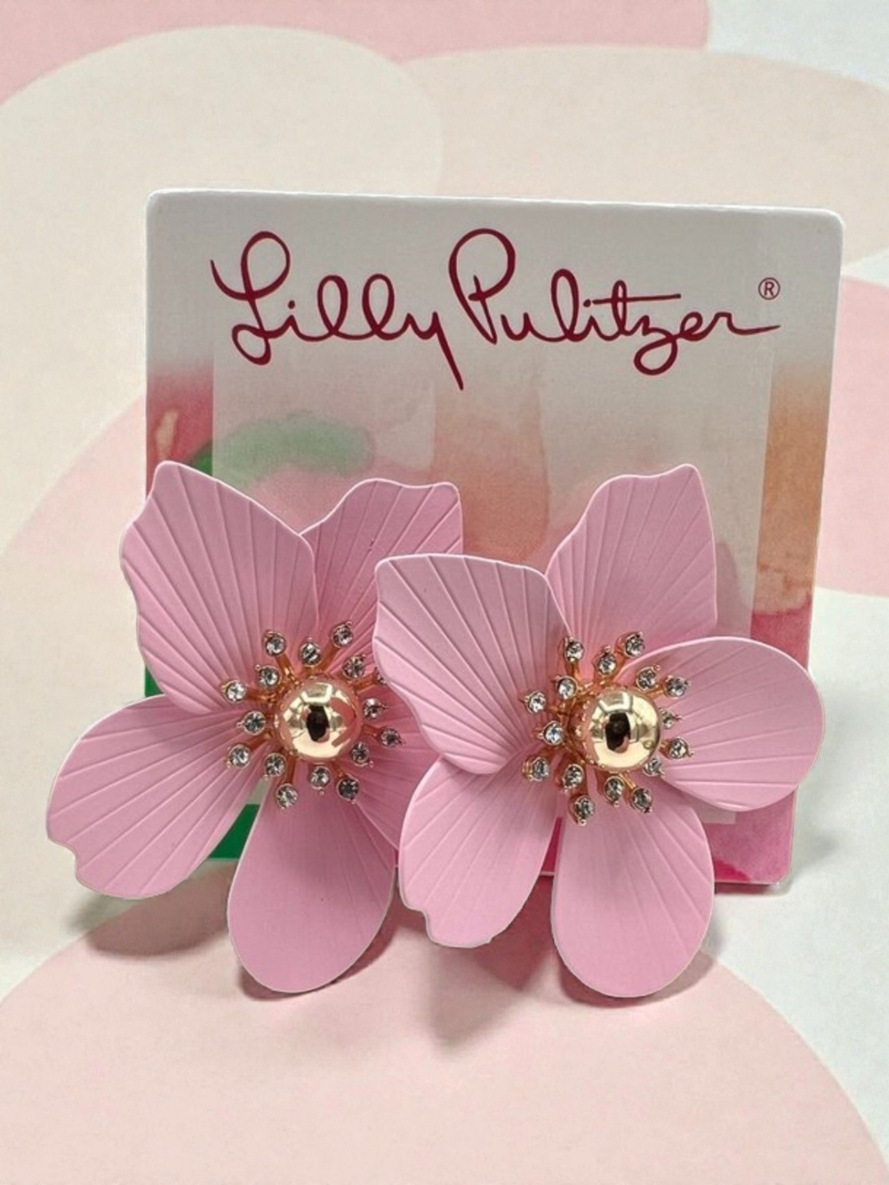 Lilly Pulitzer Pink Orchid Crystal Center Earrings
